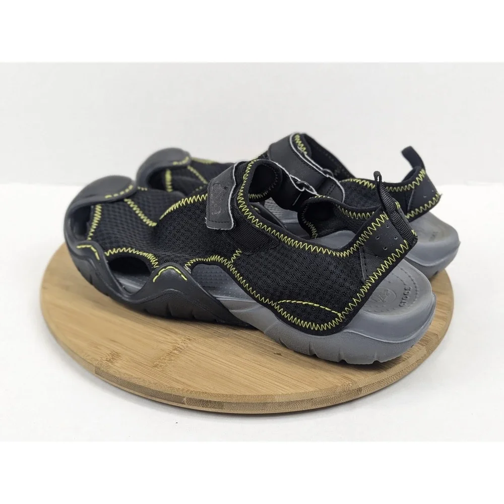 Crocs Mens Swiftwater Mesh Fisherman Deck Sandals Black Size 12